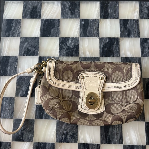 Coach Brown and Cream Wristlet - Picture 1 of 8